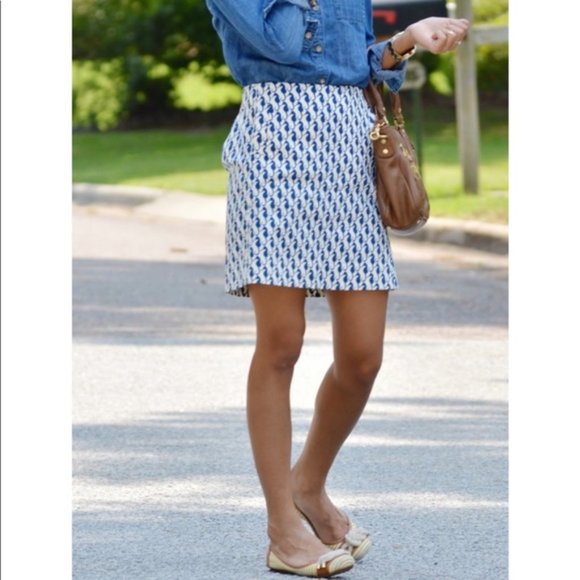 J. Crew Dresses & Skirts - 💕J Crew White/ Blue Seahorse Mini Skirt (Sz 0)